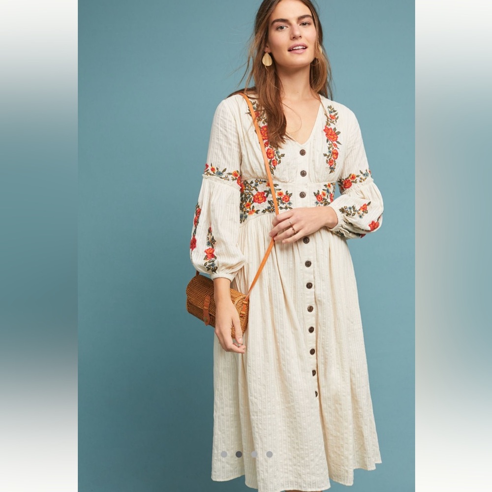 Anthropologie Gracie Embroidered Peasant Dress by Maeve